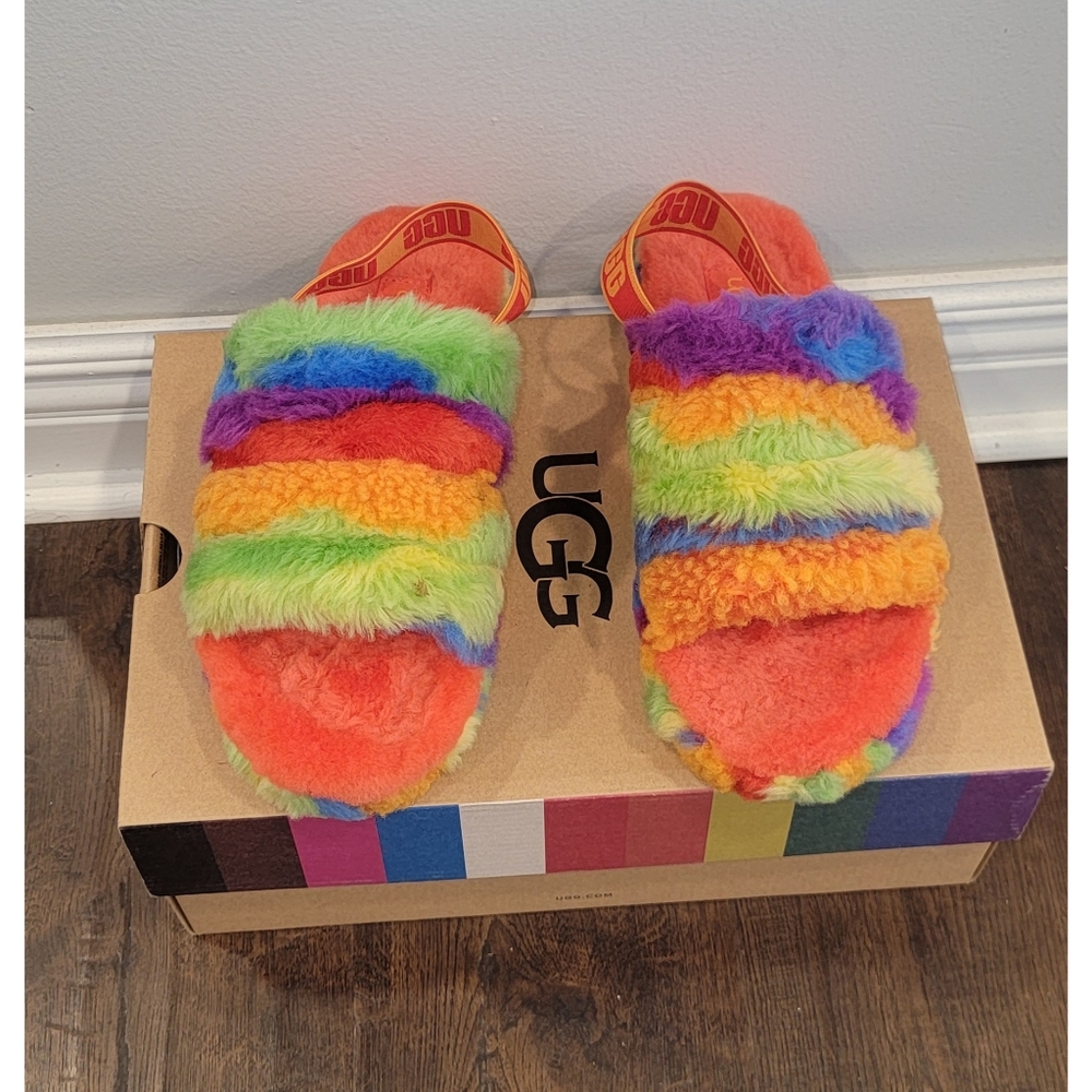 Rainbow ugg slides